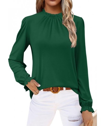 Women's Frill Mock Neck Tops Long Sleeve Floral Solid Dressy Casual 2023 Fall Fashion Blouses Shirts 02-green $10.99 Blouses