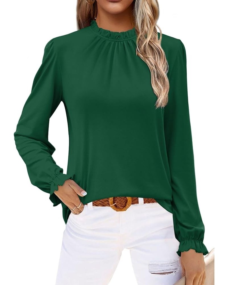 Women's Frill Mock Neck Tops Long Sleeve Floral Solid Dressy Casual 2023 Fall Fashion Blouses Shirts 02-green $10.99 Blouses