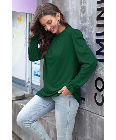 Women's Frill Mock Neck Tops Long Sleeve Floral Solid Dressy Casual 2023 Fall Fashion Blouses Shirts 02-green $10.99 Blouses