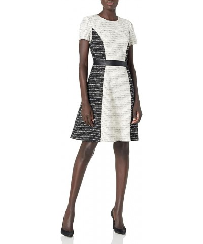 Women's Tweed Fit and Flare Dress Soft White Black $43.80 Dresses