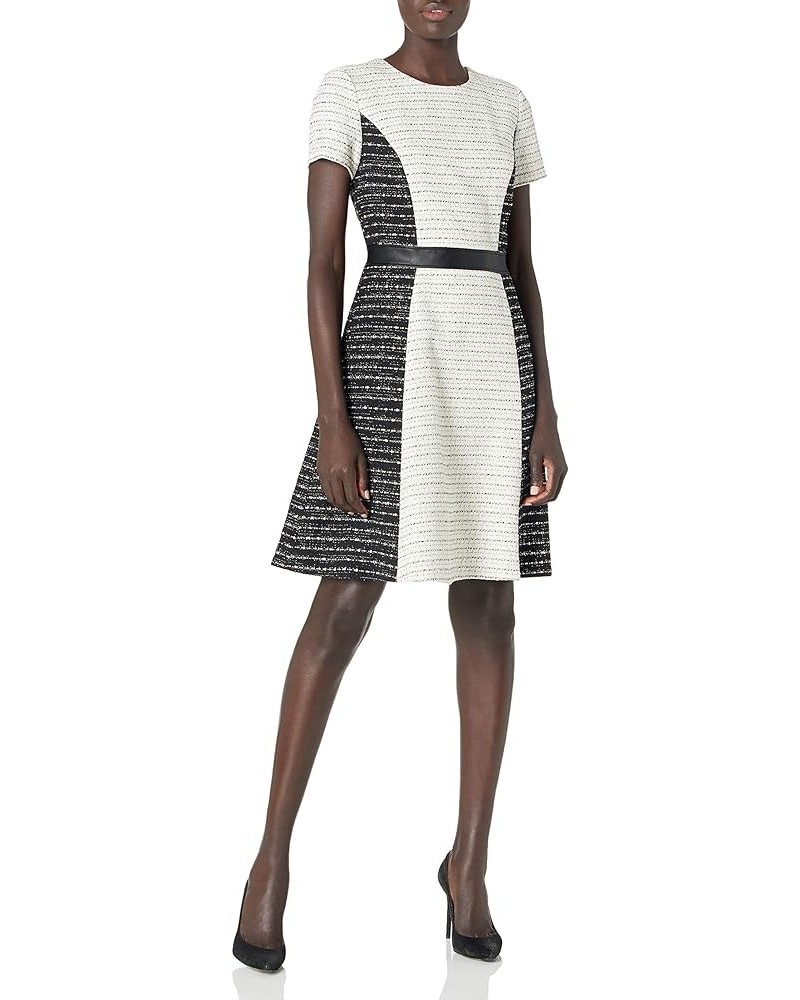 Women's Tweed Fit and Flare Dress Soft White Black $43.80 Dresses