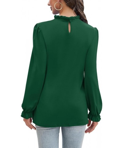 Women's Frill Mock Neck Tops Long Sleeve Floral Solid Dressy Casual 2023 Fall Fashion Blouses Shirts 02-green $10.99 Blouses