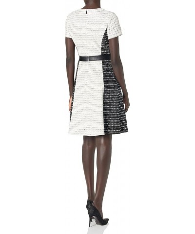 Women's Tweed Fit and Flare Dress Soft White Black $43.80 Dresses