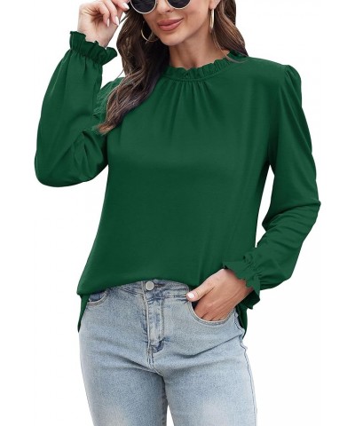 Women's Frill Mock Neck Tops Long Sleeve Floral Solid Dressy Casual 2023 Fall Fashion Blouses Shirts 02-green $10.99 Blouses