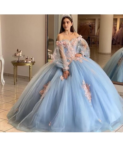 Floral Quinceanera Dresses with Sleeves Giltter Tulle Ball Gown Puffy Lace Off Shoulder Sweet 16 Dresses Party Gowns Plum $48...