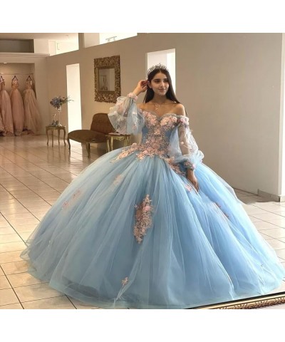 Floral Quinceanera Dresses with Sleeves Giltter Tulle Ball Gown Puffy Lace Off Shoulder Sweet 16 Dresses Party Gowns Plum $48...