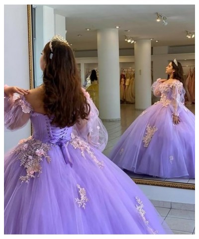 Floral Quinceanera Dresses with Sleeves Giltter Tulle Ball Gown Puffy Lace Off Shoulder Sweet 16 Dresses Party Gowns Plum $48...