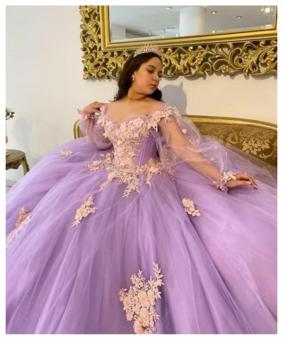 Floral Quinceanera Dresses with Sleeves Giltter Tulle Ball Gown Puffy Lace Off Shoulder Sweet 16 Dresses Party Gowns Plum $48...