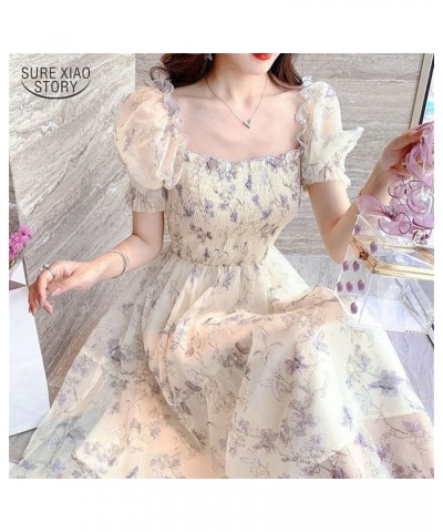 Women's Sexy Black Dress Floral Long Puff Sleeve Chiffon Dress Casual Mini Dress White $24.29 Dresses