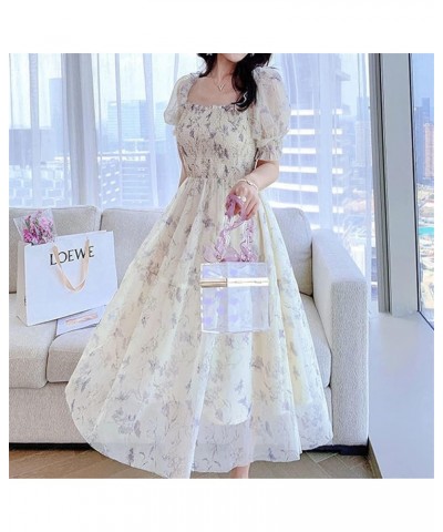 Women's Sexy Black Dress Floral Long Puff Sleeve Chiffon Dress Casual Mini Dress White $24.29 Dresses