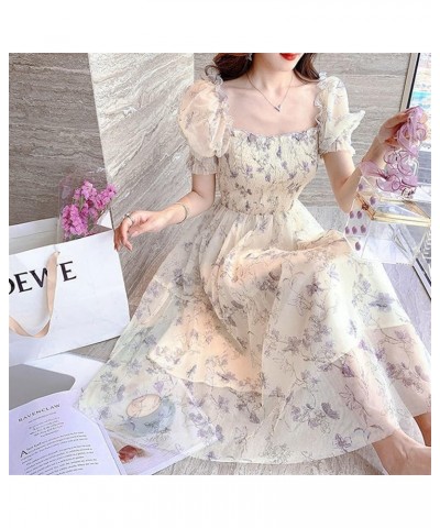 Women's Sexy Black Dress Floral Long Puff Sleeve Chiffon Dress Casual Mini Dress White $24.29 Dresses