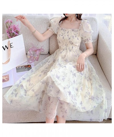 Women's Sexy Black Dress Floral Long Puff Sleeve Chiffon Dress Casual Mini Dress White $24.29 Dresses