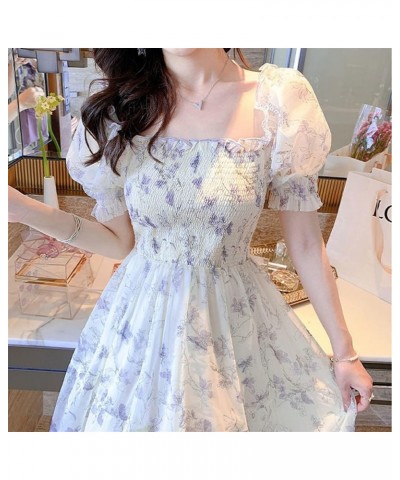 Women's Sexy Black Dress Floral Long Puff Sleeve Chiffon Dress Casual Mini Dress White $24.29 Dresses