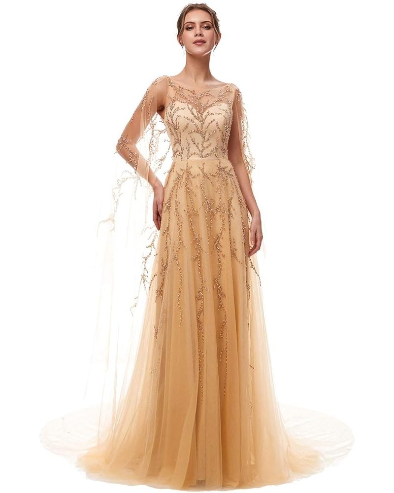 Womens Tulle Mermaid Sequin Evening Dress Formal Prom Gowns Long 5407-champagne $34.32 Dresses