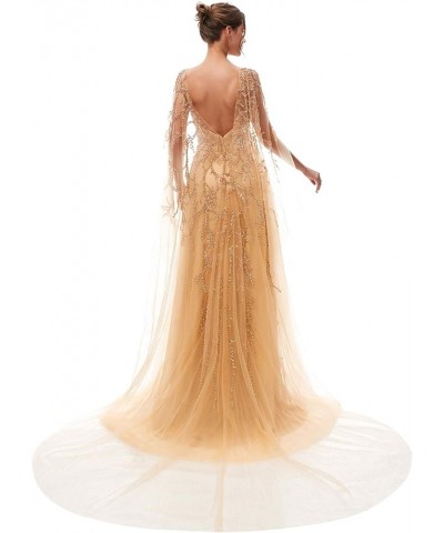 Womens Tulle Mermaid Sequin Evening Dress Formal Prom Gowns Long 5407-champagne $34.32 Dresses