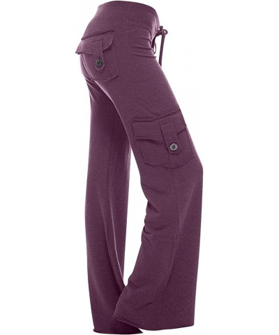 Cargo Sweatpants for Women High Waist Wide Leg Yoga Leggings with Pockets Plus Size Y2k Drawstring Straight Leg Pants A5 Purp...