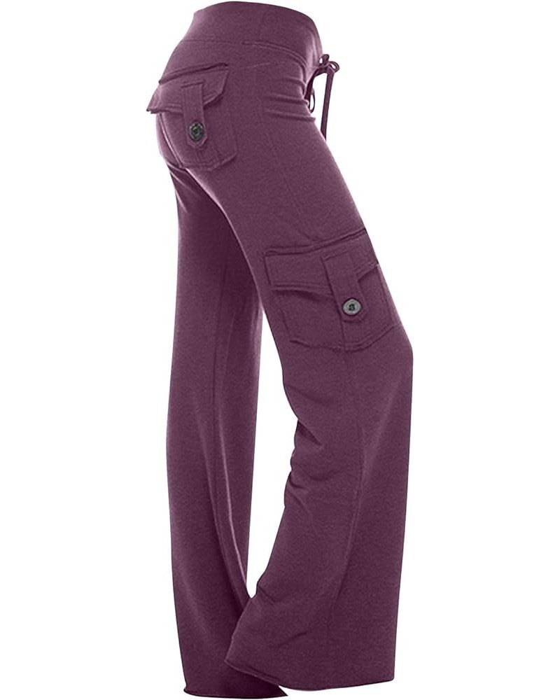 Cargo Sweatpants for Women High Waist Wide Leg Yoga Leggings with Pockets Plus Size Y2k Drawstring Straight Leg Pants A5 Purp...