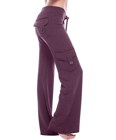 Cargo Sweatpants for Women High Waist Wide Leg Yoga Leggings with Pockets Plus Size Y2k Drawstring Straight Leg Pants A5 Purp...