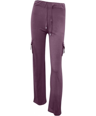 Cargo Sweatpants for Women High Waist Wide Leg Yoga Leggings with Pockets Plus Size Y2k Drawstring Straight Leg Pants A5 Purp...