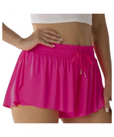 Flowy Athletic Shorts for Women Running Tennis Butterfly Shorts Girls 2-in-1 Double Layer Quick-Drying Comfy Shorts Magenta P...