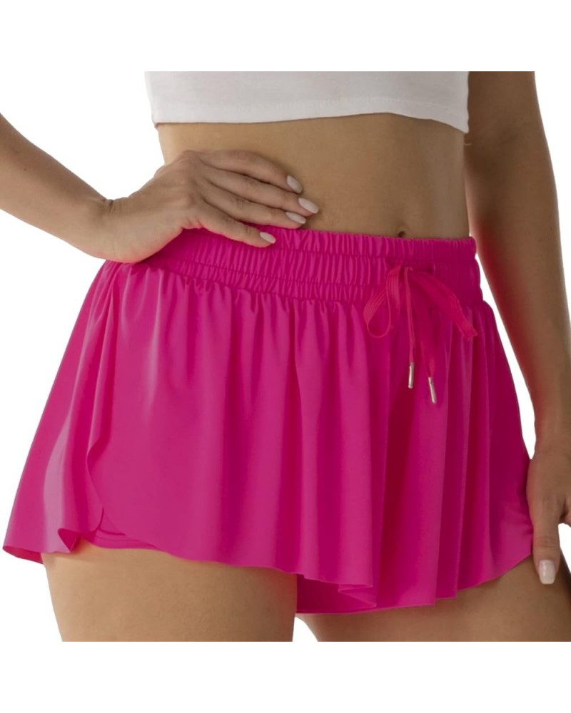 Flowy Athletic Shorts for Women Running Tennis Butterfly Shorts Girls 2-in-1 Double Layer Quick-Drying Comfy Shorts Magenta P...