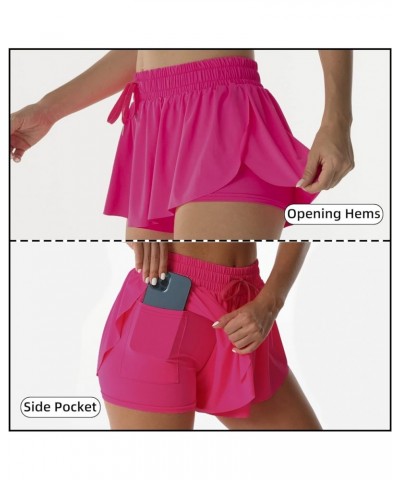 Flowy Athletic Shorts for Women Running Tennis Butterfly Shorts Girls 2-in-1 Double Layer Quick-Drying Comfy Shorts Magenta P...