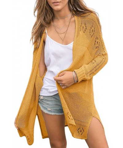 Womens Open Front Knit Sheer Cardigans Summer Boho Lightweight Long Sleeve Kimono Long Sweater Yellow $19.88 Sweaters