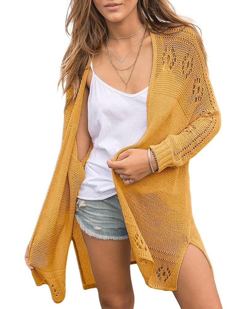 Womens Open Front Knit Sheer Cardigans Summer Boho Lightweight Long Sleeve Kimono Long Sweater Yellow $19.88 Sweaters