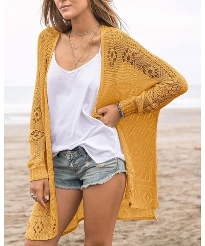 Womens Open Front Knit Sheer Cardigans Summer Boho Lightweight Long Sleeve Kimono Long Sweater Yellow $19.88 Sweaters