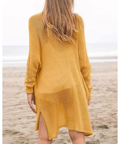 Womens Open Front Knit Sheer Cardigans Summer Boho Lightweight Long Sleeve Kimono Long Sweater Yellow $19.88 Sweaters