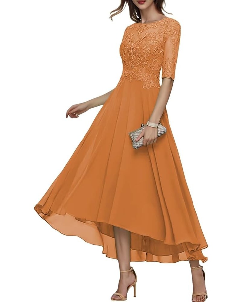 Women's Floral Lace Chiffon Long Bridesmaid Dress 1/2 Sleeve Empire Waist Party Gown Orange $35.09 Dresses