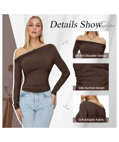 Women's Sexy Off The Shoulder Top Casual Off Shoulder Long Sleeve Top Slim Fit Long Sleeve Going Out Tops Coffee $12.89 Blouses