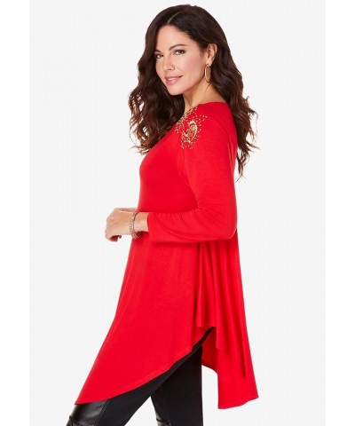 Women's Plus Size Boatneck Swing Ultra Femme Tunic Coral Orchid Garden $19.50 Tops