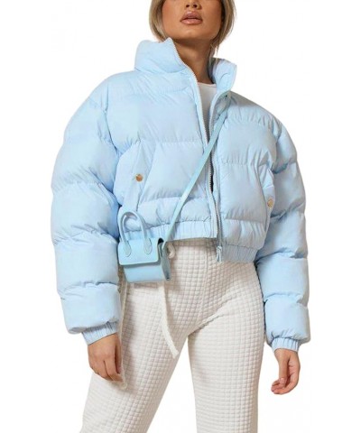 Women's Cute Cropped Zip Up Puffer Jacket Short Bubble Coat with Pockets 2blue $26.54 Jackets