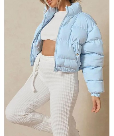 Women's Cute Cropped Zip Up Puffer Jacket Short Bubble Coat with Pockets 2blue $26.54 Jackets