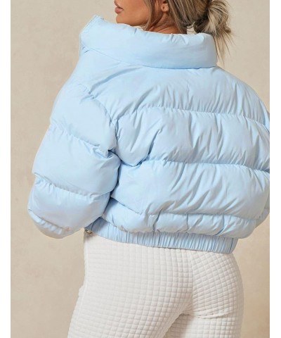 Women's Cute Cropped Zip Up Puffer Jacket Short Bubble Coat with Pockets 2blue $26.54 Jackets