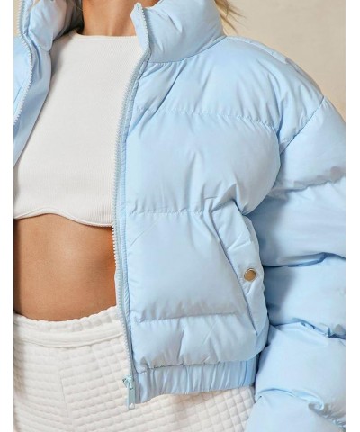 Women's Cute Cropped Zip Up Puffer Jacket Short Bubble Coat with Pockets 2blue $26.54 Jackets