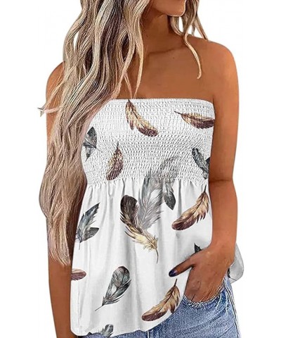 Women 's Pleated Strapless Bandeau Top Loose Hem Off Shoulder Stretchy Tube Top Tanks Casual Beach Dressy Tanks Gray Feather ...