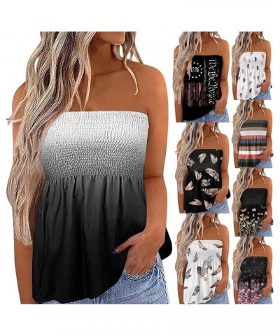 Women 's Pleated Strapless Bandeau Top Loose Hem Off Shoulder Stretchy Tube Top Tanks Casual Beach Dressy Tanks Gray Feather ...