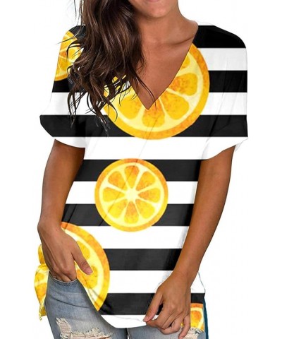 Womens V Neck Tops Loose Fit Summer 2023 Casual Tshirt Tunic Fashion Beach Hawaiian Shirts Blouses Holiday Outfits Yellow 4 $...