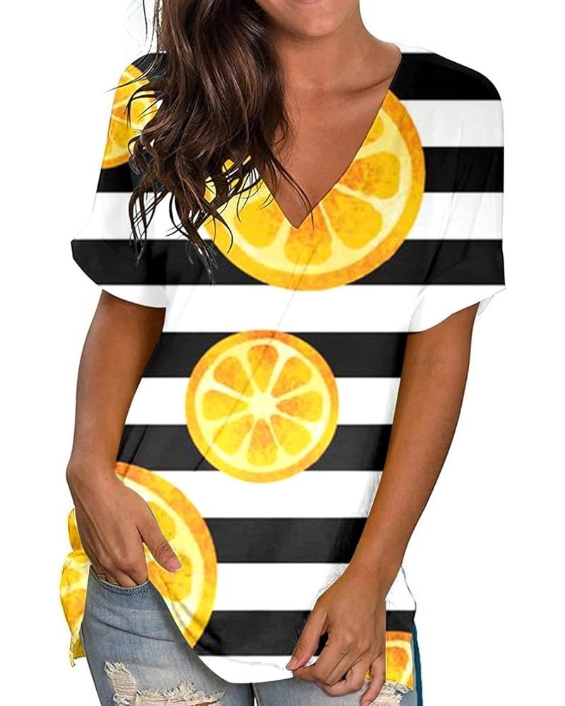 Womens V Neck Tops Loose Fit Summer 2023 Casual Tshirt Tunic Fashion Beach Hawaiian Shirts Blouses Holiday Outfits Yellow 4 $...