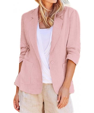 Light Weight Linen Blazers for Women Business Casual Plus Size Jacket Solid Color Cotton Breathable Suit Work Clothes A-pink ...