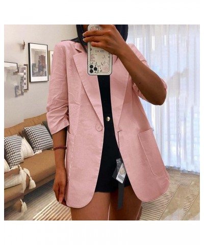 Light Weight Linen Blazers for Women Business Casual Plus Size Jacket Solid Color Cotton Breathable Suit Work Clothes A-pink ...