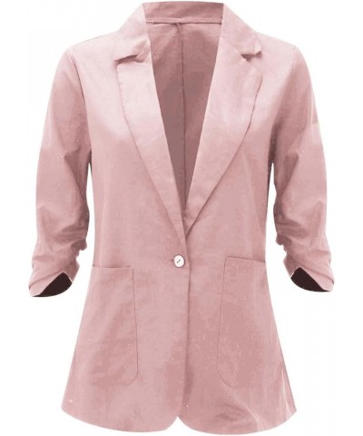 Light Weight Linen Blazers for Women Business Casual Plus Size Jacket Solid Color Cotton Breathable Suit Work Clothes A-pink ...