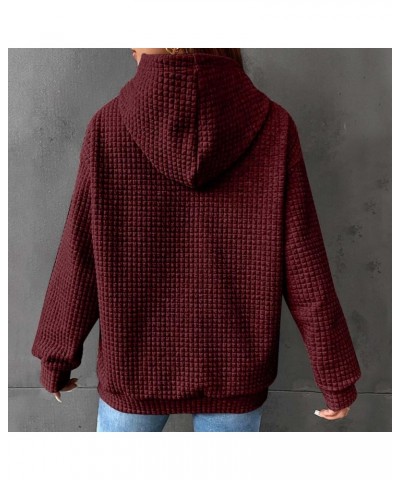 Women Hoodies Long Sleeve Drawstring Waffle Front Sweatshirts Solid Color Tops Pullover Fashion Clothes Pockets 1-wine $14.21...