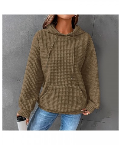 Women Hoodies Long Sleeve Drawstring Waffle Front Sweatshirts Solid Color Tops Pullover Fashion Clothes Pockets 1-wine $14.21...