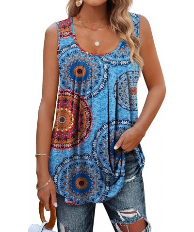 Tank Tops for Women Pleated Flowy Summer Sleeveless Tops 02-mix Blue $7.79 Tanks