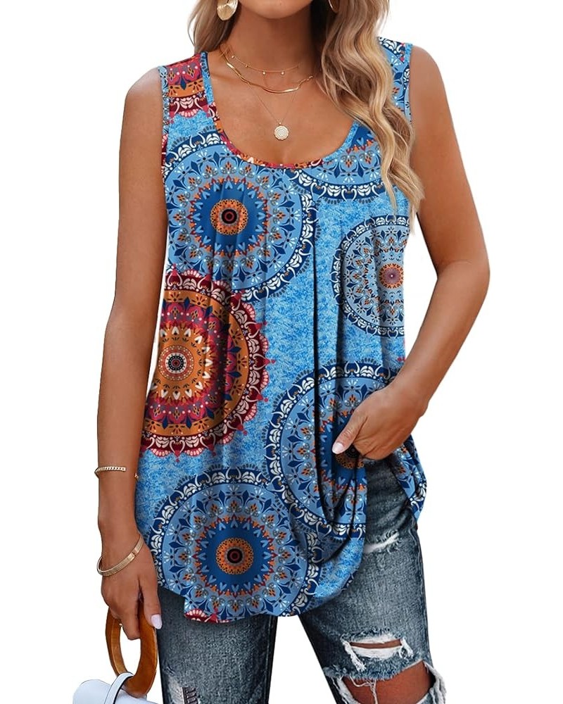 Tank Tops for Women Pleated Flowy Summer Sleeveless Tops 02-mix Blue $7.79 Tanks