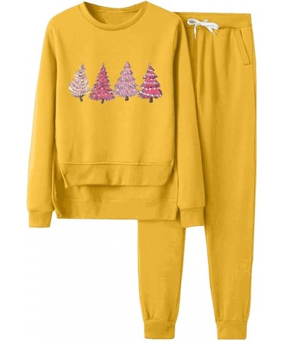 Christmas Outfits For Women Sweatsuit 2 Piece, Crew Neck Sweatshirt and Sweatpants Irregular Hem Pullover Tracksuit Sets Yell...