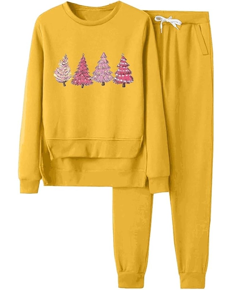 Christmas Outfits For Women Sweatsuit 2 Piece, Crew Neck Sweatshirt and Sweatpants Irregular Hem Pullover Tracksuit Sets Yell...